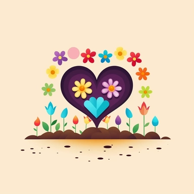 flower growing from the ground with multi colored hearts growing like the bloom, a symbol for love and compassion social work, in the style of colorful clipart, cartoon, infographic, whit abckground