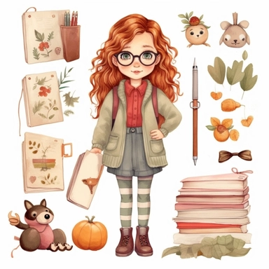 cute girl, clipart, planner girl clipart, cottagecore, standing