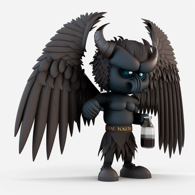 3D dark Angel Cartoon in the form of alcool with many many wings and one halo clipart mascot , with a transparent background, 128K super mega pixel, insane detail, hyper-detailed, with huge details, UHD, 8K