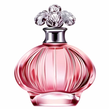 a clipart image of a lovely pink perfume bottle with a luxury style: Behold the epitome of elegance and refinement in this clipart image of a pink perfume bottle. Its sleek and slender silhouette, with curved edges and a delicately contoured base, exudes sophistication and class. The soft shade of pink that adorns its surface adds a touch of feminine grace and charm, while the intricate details etched onto its body suggest a fine craftsmanship that is second to none. This bottle is not just a me