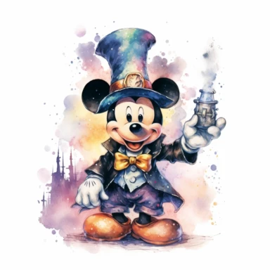 Watercolor Mickey Fantasy Png Clipart, Printable Fairytale Disney Mickey Art Print Svg, Magical Storybook Scrapbook Ephemera, isolated, cyberpunk style, isolated, 4k