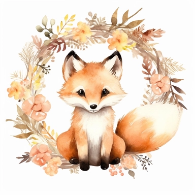 cute woodland fox clipart, in watercolour style