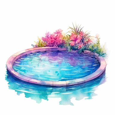 watercolor colorful clipart of a sparkling pool, hd, on white background