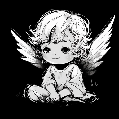 sketch clipart of cute angel, hd, white on black background, spaced out,--ar 3:2