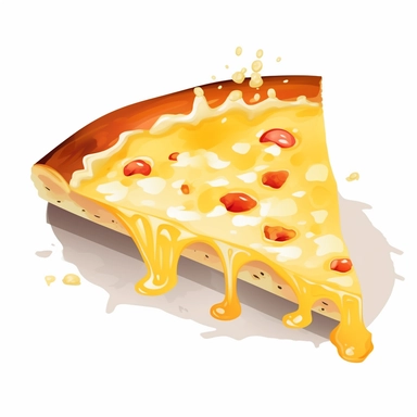 a nice slice of pizza with cheese dripping down against a white background, single design clipart, highly detailed, cartoon-style, 32k