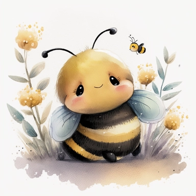 detail cute disney bumble bee watercolour art style nursery clipart, plain background