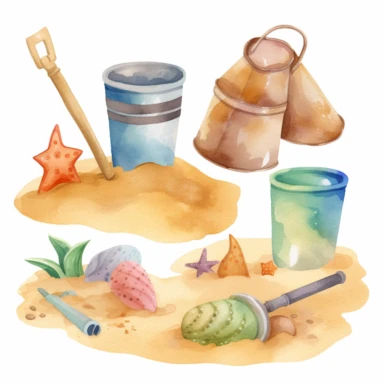 Sand set watercolor for kids. clipart