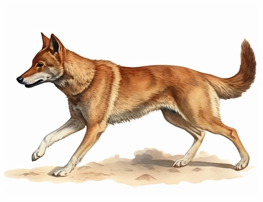 vintage 1920 Australian Dingo Running Illustration,Postcard 1920s Illustration, Vintage, Colorful, Antique, Ephemera, Clipart, 8k, Isolated on white