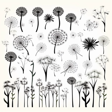 Dandelion Svg Bundle, cliparts, silhouette, blowing in wind, seeds