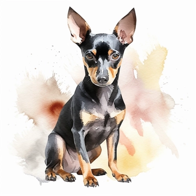 Toy Manchester Terrier dog, water color style, clipart, white background