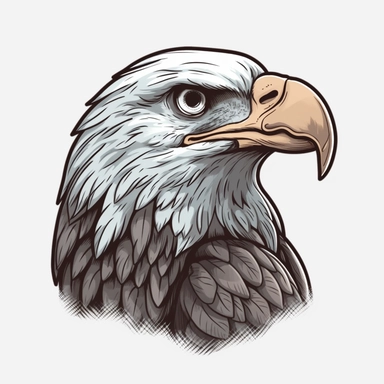 Cute Bald Eagle, happy and smiling, bold line, grey outline, clipart, sticker, white background, no shadow, 8k detail