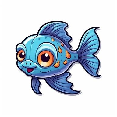Cute Cartoon Fish Sticker, water, Sea Fish, illustration, funny, clipart, simple, high quality