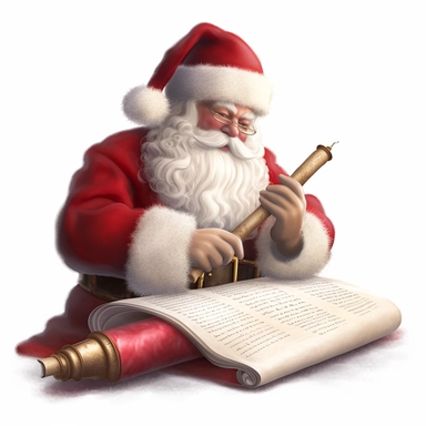 clipart with white background, a cute santa claus reading a long scroll, clearly defined separate image, high quality--ar3:4-no mockups, watermarks, numbers, writing, letters--q2--v5.1--s1000