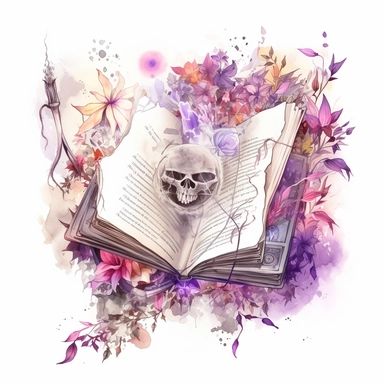 witch magical book decorated with flowers , in the style of mystic mechanisms ,pencil art illustrations, Isolated white background, reimagined by industrial light and magic, lith printing, illusory images, watercolor clipart, very subtle purple tones, , ,