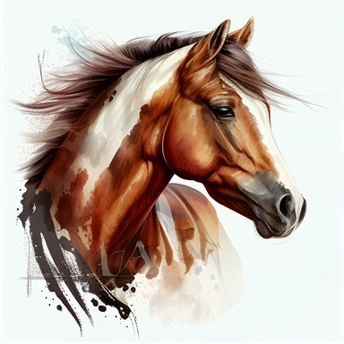 cartoon horse, young horse, comics style, white background, watercolour, clipart, Vector graphic in watercolor style of a horse , horse head