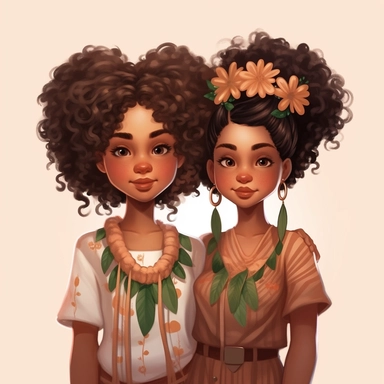 Hispanic Ai Art Melanin Hairstyles Clipart, hispanic Twin Girl Illustration Sister Magic Artwork