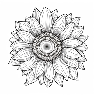 clean coloring book page of a single sunflower, black and white, coloring book style on white background, strong outline, vector clipart, no dither