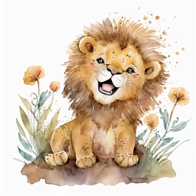 watercolor happy baby lion clipart