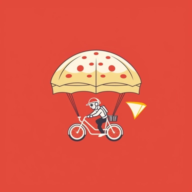 logo for parachute pizza delivery, minimalist design, red and yellow, dynamic urban brand recognition, basic luxury, detailed clipart, rendered in 8k