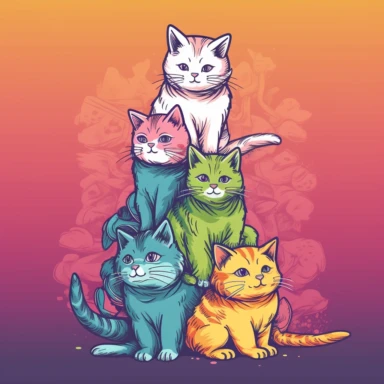 A stack of funny and cute cats in LGBTQ pride colors. Vector illustration for t-shirt, hoodie, website, print, app, logo, clipart, poster and print on demand merchandise.