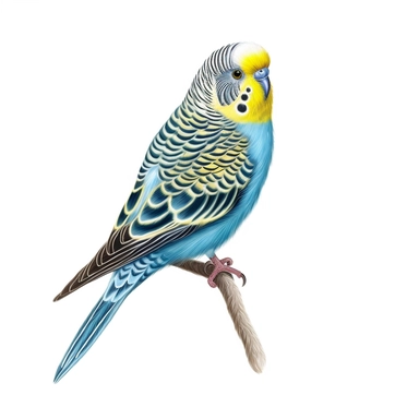 realistic detailed budgie, clipart, white background, no caption, no text