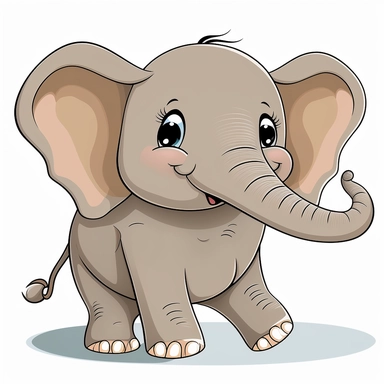 ,a cute Walking elephant with one foot lifted off the ground and trunk pointed forward ,cartoon, clipart, white clear background