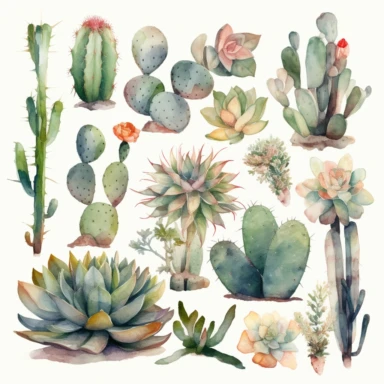 Watercolor Cacti Clipart Home watercolour plant Succulents digital clipart desert plant greenery png planner clipart Summer home decor, completely surrounded by white backround, zero overlap, no touching objects, all objects in the same foreground, no words