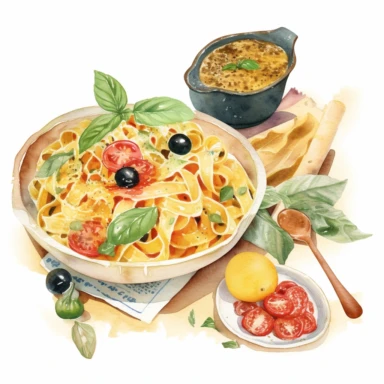 watercolour illustration of Italian food, clipart