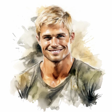 an blond man muscular and attractive smile down at you evening hours watercolor clipart