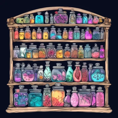 Witchy Apothecary Clipart, Wiccan Spell Bottle Cabinet, Magic, Mystical Floral, Witchcraft, Pagan, rainbow, pastels, bright colors, vivid colors, 4k, sticker