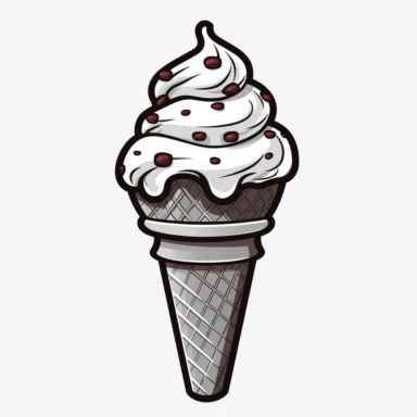 ice cream clipart, cartoon style, no background, black and white