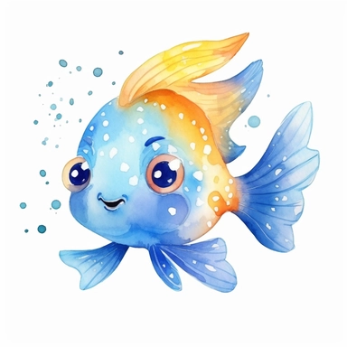 a cute baby angelfish clipart with watercolor illustration,full body shot,8k,etsy style, white background