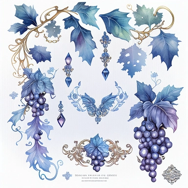 blue rococo grape jewels icicles watercolor clipart