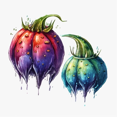 Cliparts separate alien strange--2 alien fruits watercolor,from an other planet wierd--2, no background, high definition a lot of detail