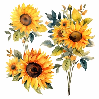 Watercolor Sunflowers, fall sunflower floral bouquets clipart