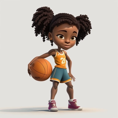 Basketball clipart. Sport graphics, young Girl Basketball player characters, smiling , full body, 8k polished, clear background, 3d, rendered by pixar