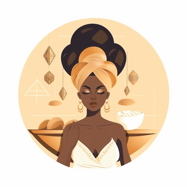 art deco style clipart of ethnic female having a spa day. white background