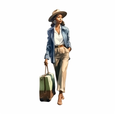 watercolor style, travelling african american business woman in classic clothes, realistic. Clipart, isolated on white background, 4K