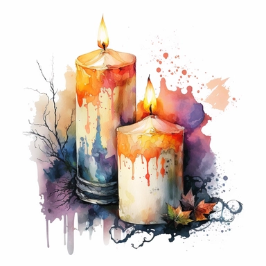 halloween candles water color and hyperrealistic. white background. no tags. CLIPART