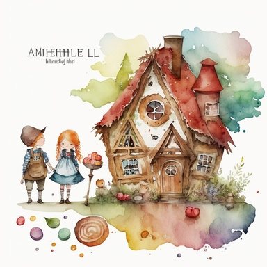 Watercolor Hansel and Gretel ,Clipart, colorful, white background