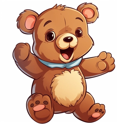 cartoon cute teddy bear clipart image, in the style of spirited movement, joyful and optimistic, cartoonish innocence, humorous, babycore, white and brown, cad (computer aided design)