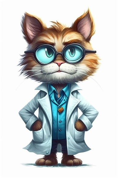 clipart of cartoon cat dr frankie, in the style of animated gifs, aquamarine and amber, saturated stripes, comic strips