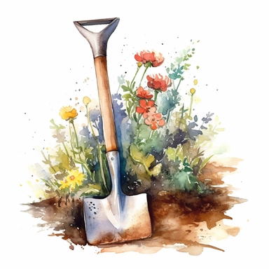 watercolor clipart, A garden shovel, images separated, white background, hd,