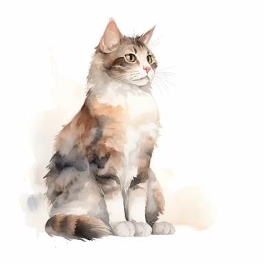 a curious cat clipart with watercolor illustration,full body shot,8k,etsy style, white background