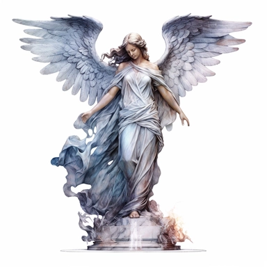 angel statue watercolour in the style of digital airbrushing, realistic yet stylized, digitally enhanced, elaborate costumes, 32k uhd, clipart, white background