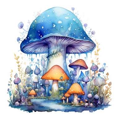 watercolor clipart, incredibly ornate magical mushrooms fairyland, isolated white background, 8k, beautiful colors vibrant, dreamy, elaborate cottagecore detailed fairy stars sparkles starry mushroom
