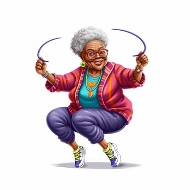 funny african grandma is exercising, full body, hand draw Illustration clipart, 4K, extremely detailed