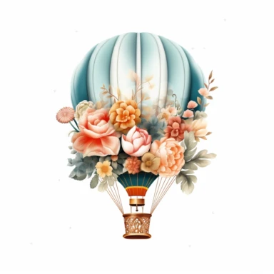 Hot Air Balloon With Foral realistic Clipart, White Background