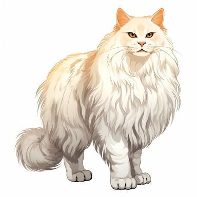 Clip Art of FRIGHTENING HALLOWEEN THEME Big Maine CAT Breed with with Extra long thick Fantasy hair a beautiful thick fluffy tail and elongated ears that are tufted, FANGS, CLAWS, 2D, VECTOR on white background
