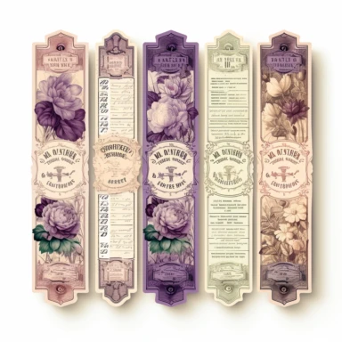vintage purple tickets with ivory roses clipart white background